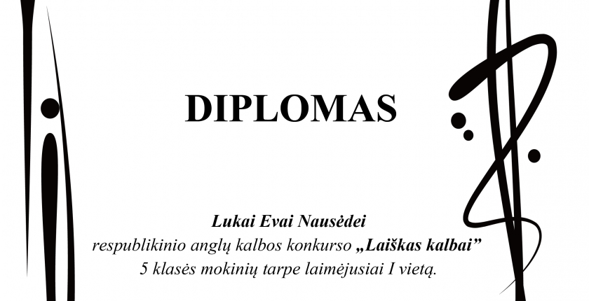 Nuoširdžiai sveikiname 5 kl. mokinę Luką Evą Nausėdę